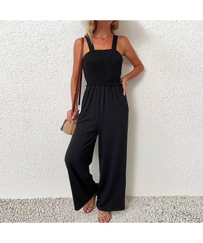 Mono con tirantes mono holgado negro de pierna ancha $32.76 Pantalones casuales