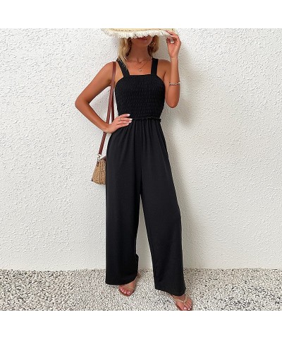 Mono con tirantes mono holgado negro de pierna ancha $32.76 Pantalones casuales