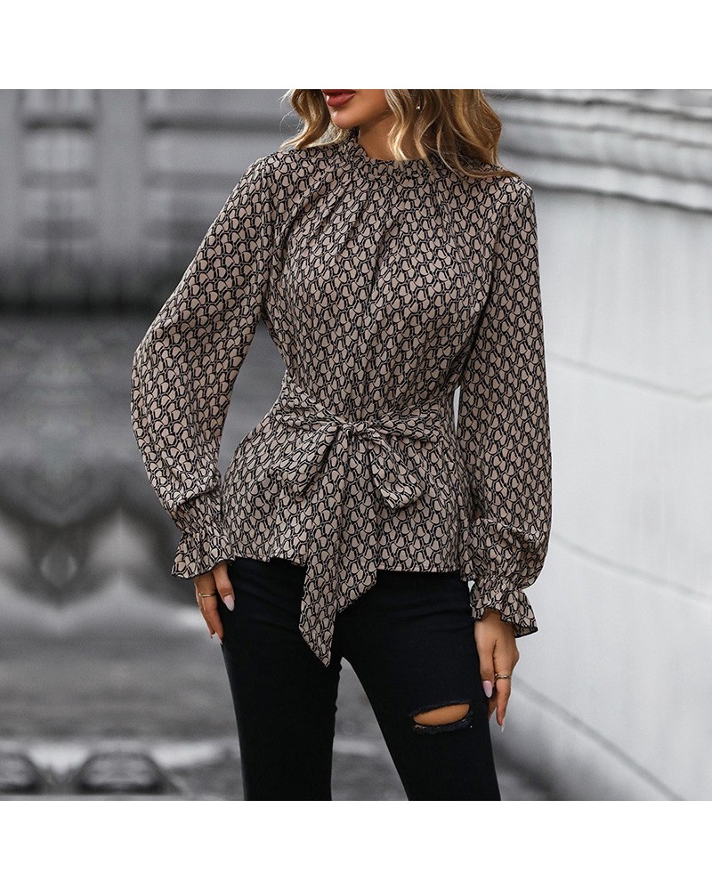 camisa de manga larga y corte slim con estampado de leopardo $25.94 Camisa de mujer