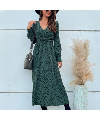 Elegante vestido largo verde con estampado de leopardo y manga larga $33.12 Vestido