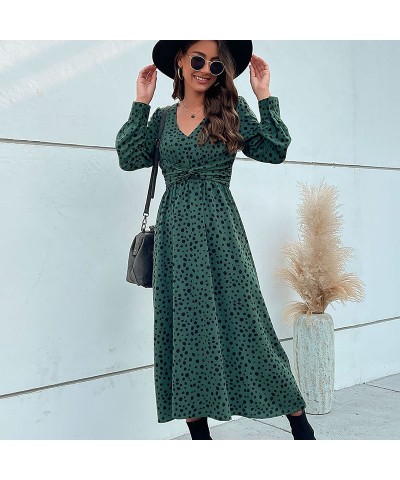 Elegante vestido largo verde con estampado de leopardo y manga larga $33.12 Vestido