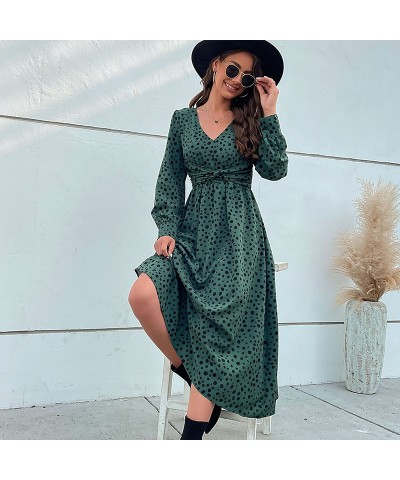 Elegante vestido largo verde con estampado de leopardo y manga larga $33.12 Vestido