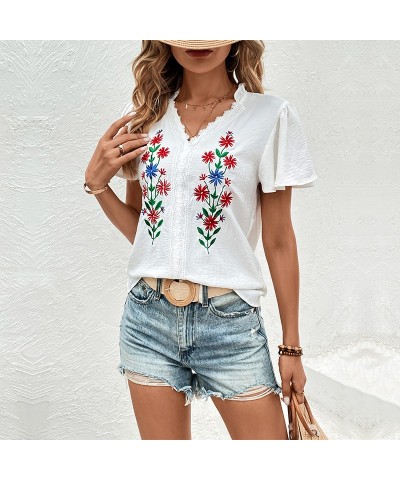 Camisa blanca manga corta bordada $27.90 Camisa de mujer