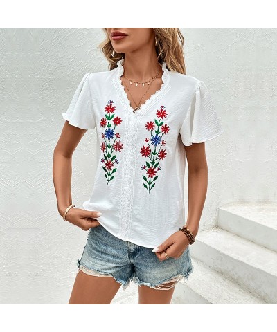 Camisa blanca manga corta bordada $27.90 Camisa de mujer