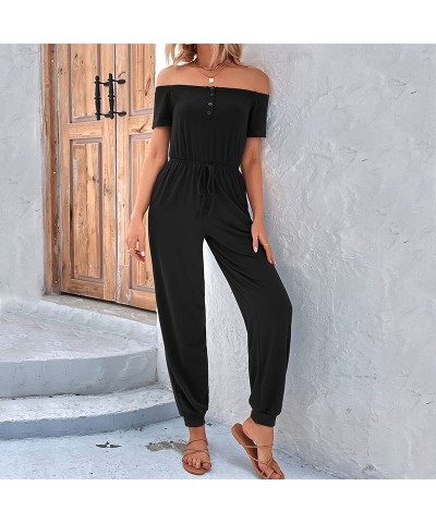 Mono de mujer liso con escote barco y hombros descubiertos $30.19 Pantalones casuales