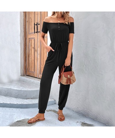 Mono de mujer liso con escote barco y hombros descubiertos $30.19 Pantalones casuales