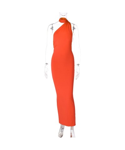 Vestido elegante sin mangas de color sólido delgado plisado sin espalda sexy $25.18 Vestido