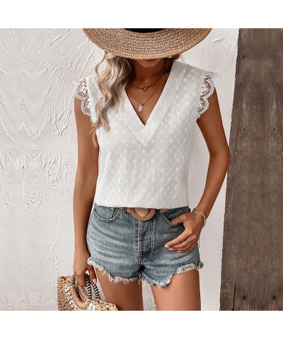 Top blanco con paneles de encaje $26.18 Camiseta femenina