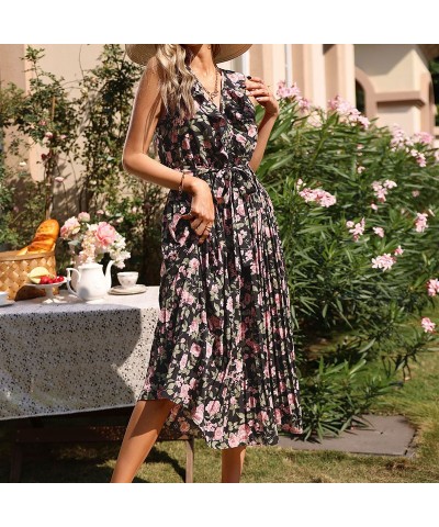 Vestido largo negro con estampado floral retro $42.04 Vestido