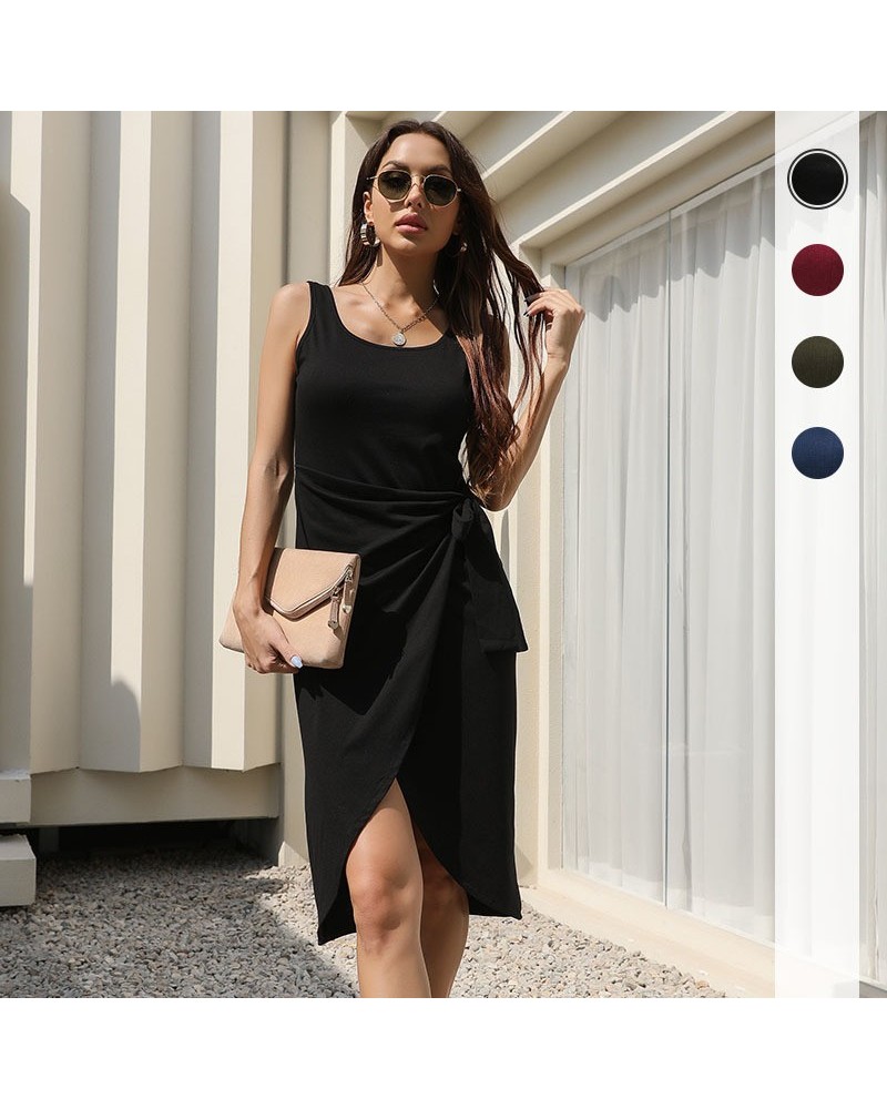 Vestido sexy negro irregular sin mangas $28.16 Vestido