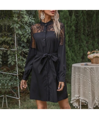 Vestido de encaje de manga larga negro estilo retro $37.67 Vestido