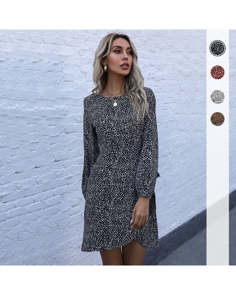 Vestido vintage de manga larga con estampado de leopardo irregular y tiras $31.43 Vestido