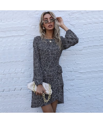 Vestido vintage de manga larga con estampado de leopardo irregular y tiras $31.43 Vestido