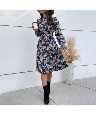 Vestido floral de solapa de manga larga de invierno $42.82 Vestido