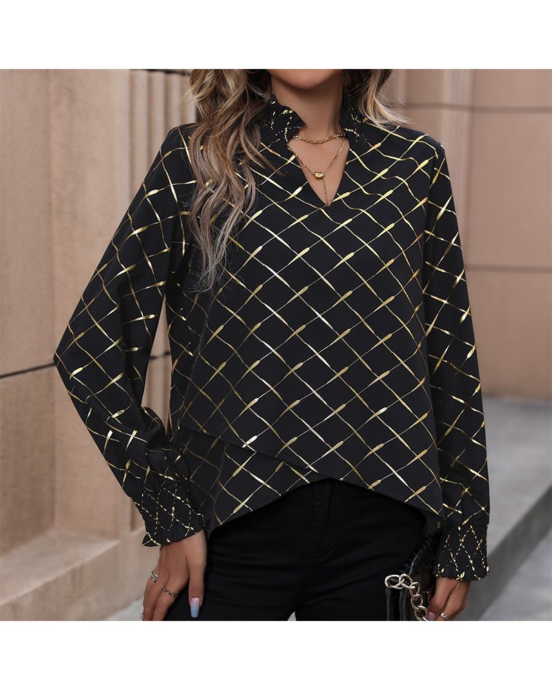 Elegante camisa de manga larga estampada en caliente. $26.94 Camisa de mujer