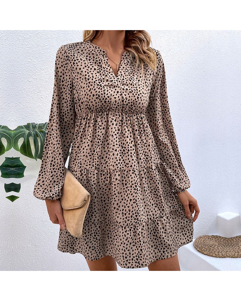 vestido plisado de manga larga con estampado de leopardo $36.58 Vestido