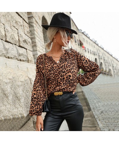 Camisa de manga larga con estampado de leopardo y jersey retro $24.54 Camisa de mujer