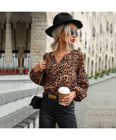 Camisa de manga larga con estampado de leopardo y jersey retro $24.54 Camisa de mujer