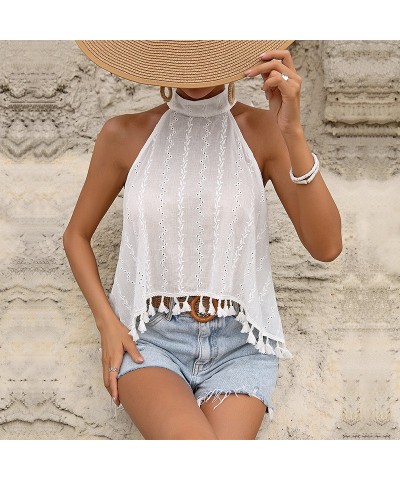 Top halter blanco con borlas $25.27 Camiseta femenina