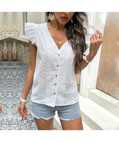 Camisa casual blanca con cuello en V camisa de algodón $33.85 Camisa de mujer