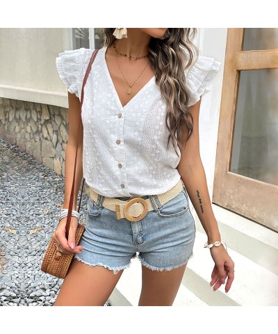 Camisa casual blanca con cuello en V camisa de algodón $33.85 Camisa de mujer