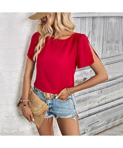 Elegante camisa roja de manga corta $26.13 Camisa de mujer