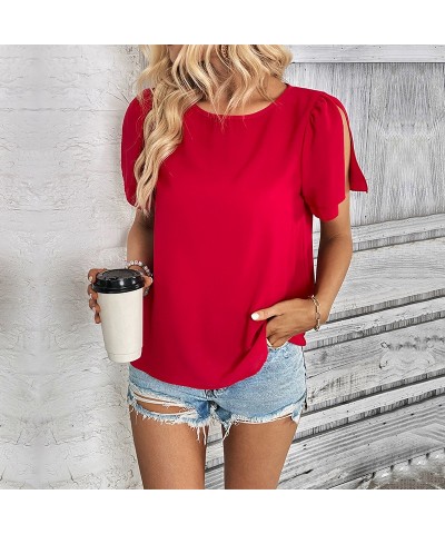 Elegante camisa roja de manga corta $26.13 Camisa de mujer