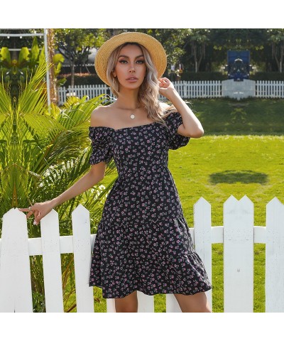 Falda floral francesa vestido de un solo hombro plisado hongo negro $32.21 Vestido