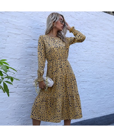 Vestido retro ajustado de manga larga con estampado de leopardo y largo medio $34.09 Vestido