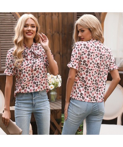 Camisa floral holgada con lazo estampado y top de manga corta $29.60 Camisa de mujer