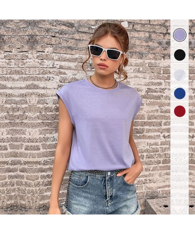 Camiseta casual sin mangas blanca con cuello redondo y top de color liso $10.61 Camiseta femenina