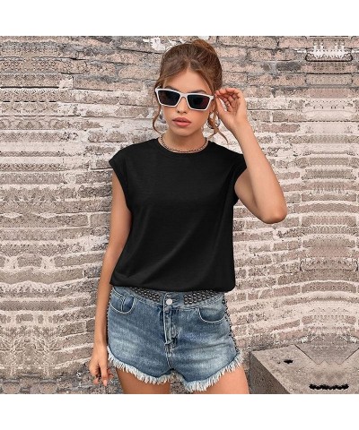 Camiseta casual sin mangas blanca con cuello redondo y top de color liso $10.61 Camiseta femenina