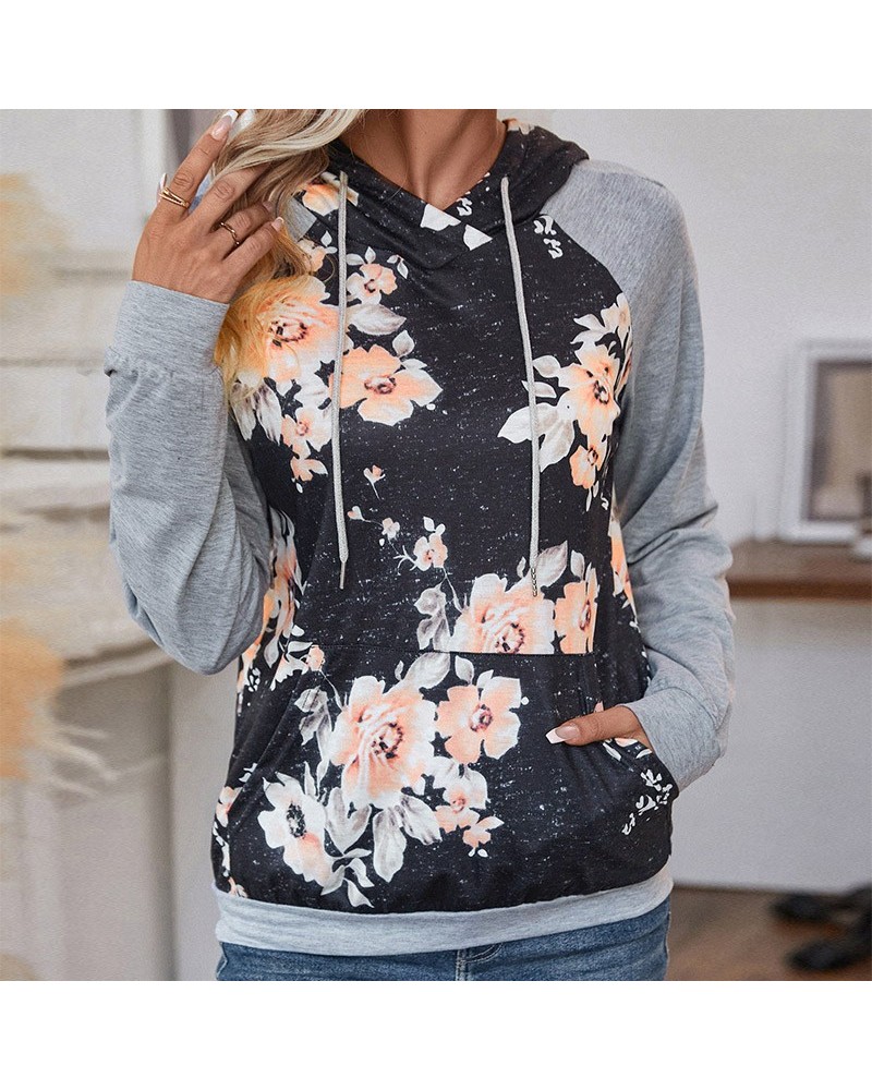 sudadera con capucha y manga larga con patchwork $27.46 Suéteres y suéteres para mujeres