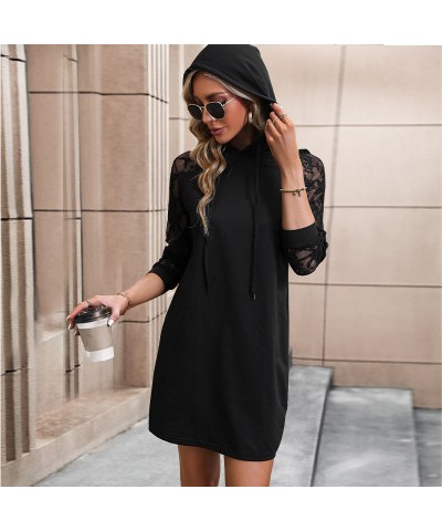 Vestido sudadera de manga larga con capucha de color liso $27.89 Vestido