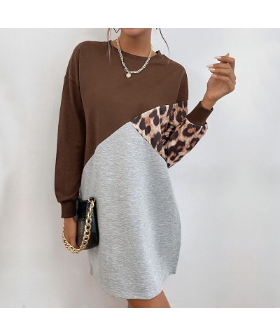 Vestido sudadera con estampado de leopardo de manga larga de moda $29.64 Vestido