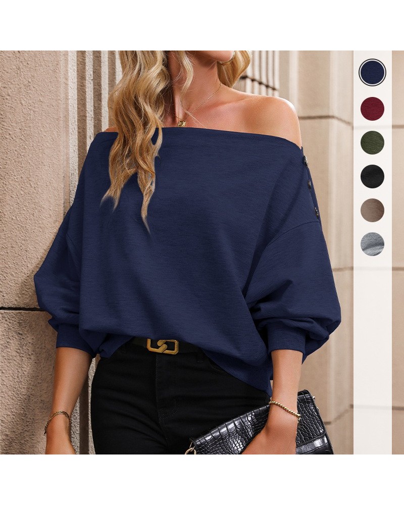 Sudadera con hombros descubiertos y cuello barco $21.49 Suéteres y suéteres para mujeres