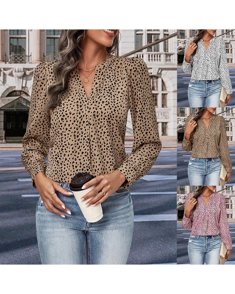 camisa de manga larga con estampado de leopardo $31.85 Camisa de mujer