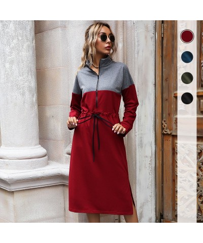 Vestido tipo sudadera de largo medio con cuello alto, cremallera y cordones $28.78 Vestido