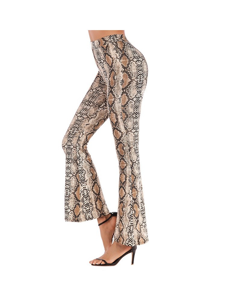 Pantalón micro acampanado retro con estampado de leopardo para mujer. $14.08 Pantalones casuales