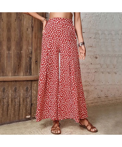 Pantalones rojos pantalones anchos acampanados florales de cintura alta $31.36 Pantalones casuales