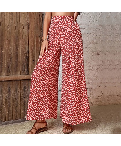 Pantalones rojos pantalones anchos acampanados florales de cintura alta $31.36 Pantalones casuales