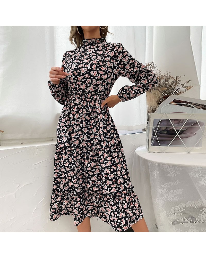 Vestido midi estampado plisado con cuello vuelto $42.04 Vestido