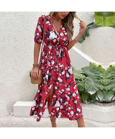 Vestido con abertura y cuello en V estampado de moda $34.94 Vestido