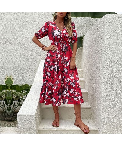 Vestido con abertura y cuello en V estampado de moda $34.94 Vestido