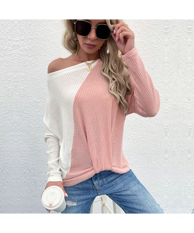 Jersey color block, suéter rosa fino con un solo cuello $23.60 Suéter femenino