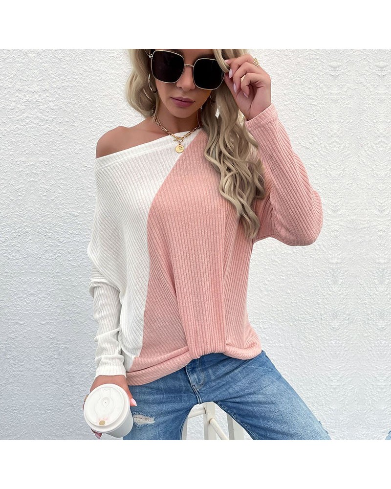 Jersey color block, suéter rosa fino con un solo cuello $23.60 Suéter femenino