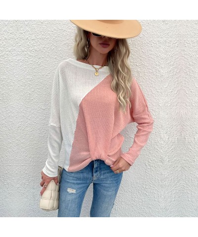 Jersey color block, suéter rosa fino con un solo cuello $23.60 Suéter femenino