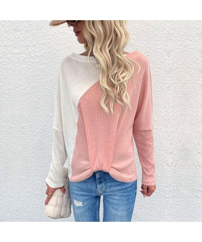 Jersey color block, suéter rosa fino con un solo cuello $23.60 Suéter femenino