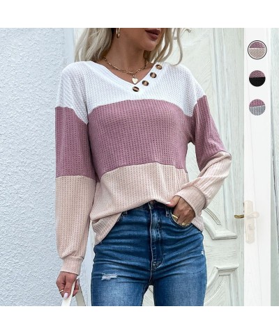 Jersey de manga larga con cuello en V y bloques de color para primavera y otoño $30.06 Suéter femenino