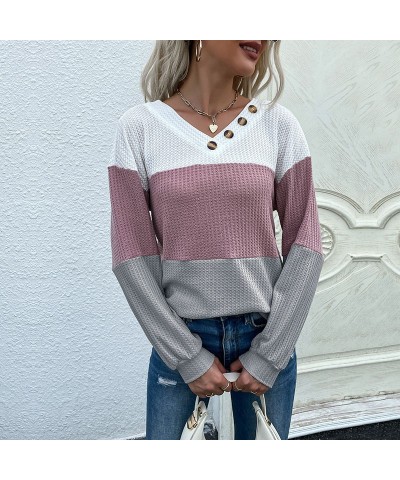 Jersey de manga larga con cuello en V y bloques de color para primavera y otoño $30.06 Suéter femenino